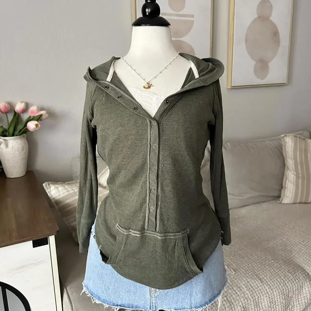 Mossimo Olive Ribbed Hoodie - Picture 1 of 3